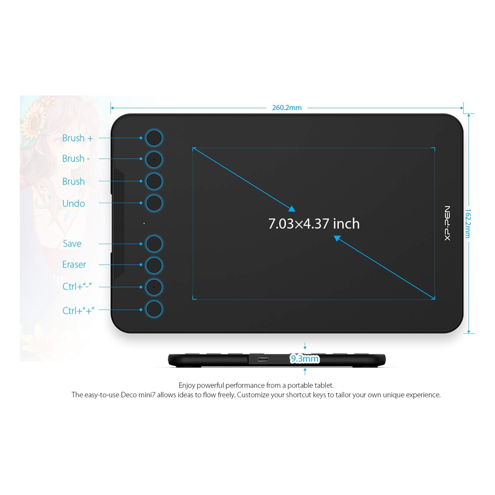 XP-Pen Deco Mini 7W<br/>Graphics Pen Tablet<br/>( 7"x 4.37" ) - Image 3