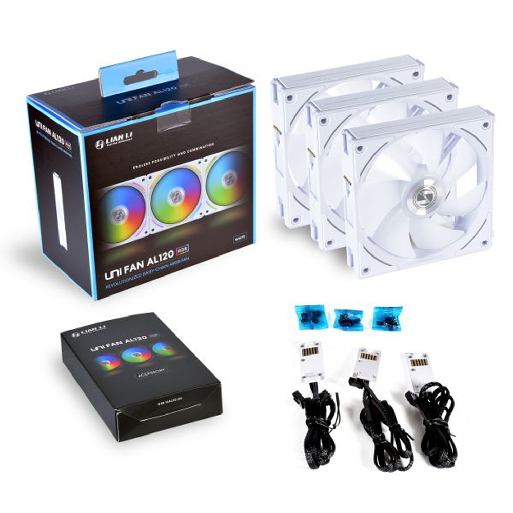 Lian Li Uni Fan AL 120 Single, aRGB PWM 120mm, 1900RPM, No Controller, (3pcs) White Color