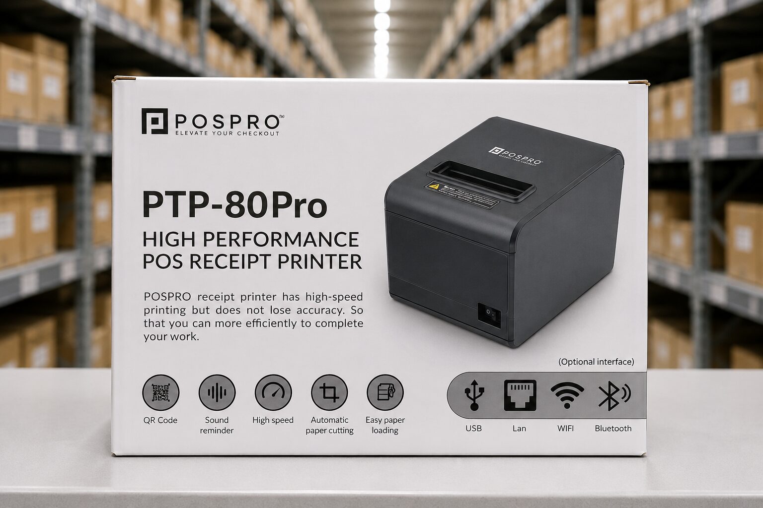 Pospro PTP-80 Pro<br/>Thermal Receipt Printer<br/>(USB + LAN + WiFi)