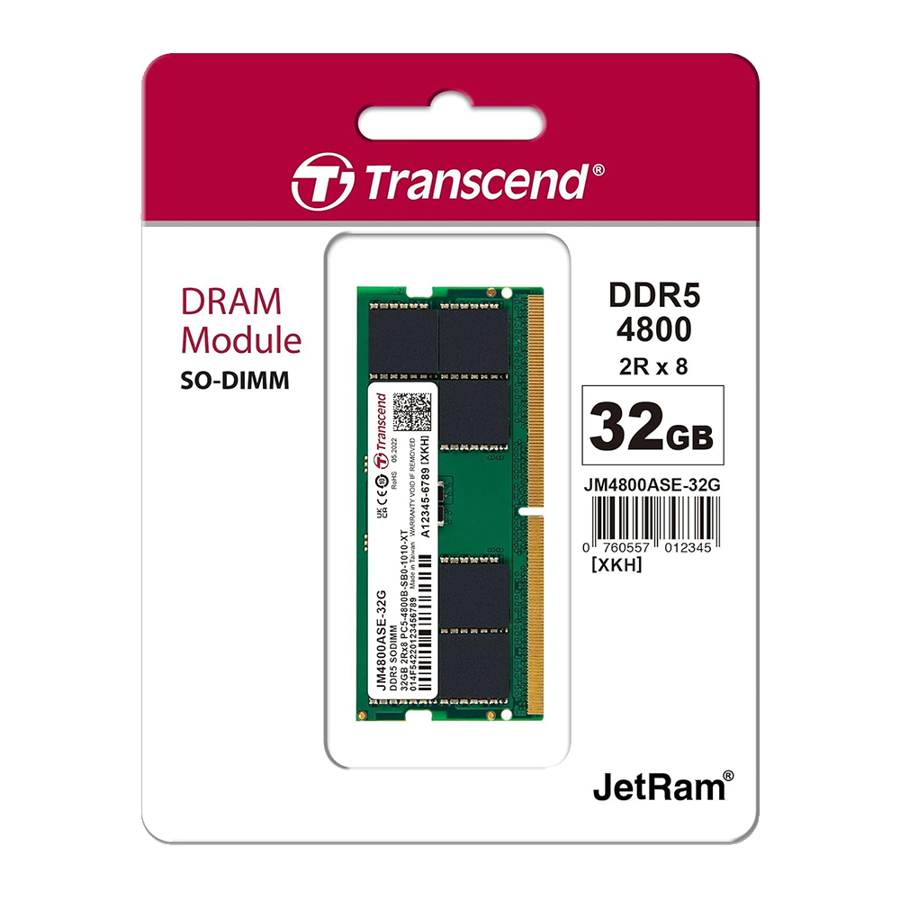 32 GB DDR5, 4800MHz SODIMM, Transcend