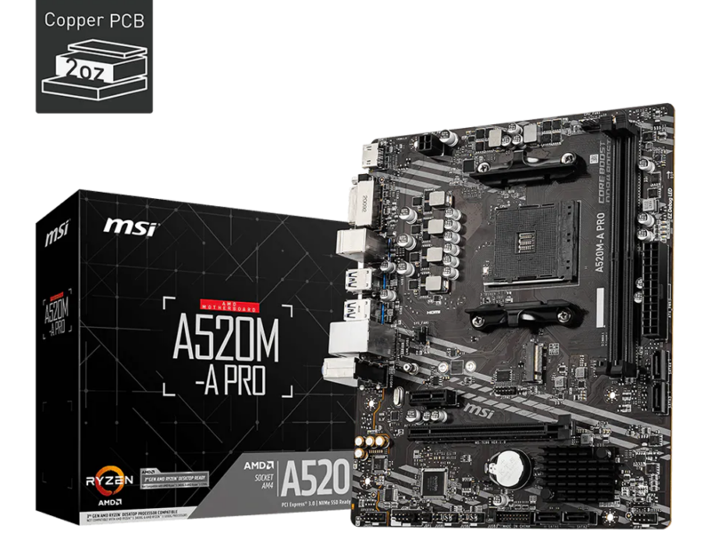 MSI A520M-A PRO, DDR4, AMD AM4 Motherboard