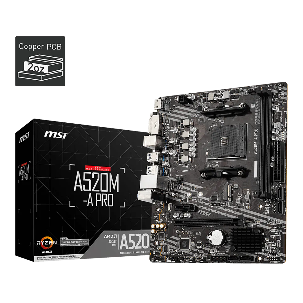 MSI A520M-A PRO, DDR4, AMD AM4 Motherboard