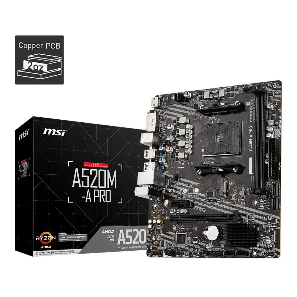 MSI A520M-A PRO, DDR4, AMD AM4 Motherboard