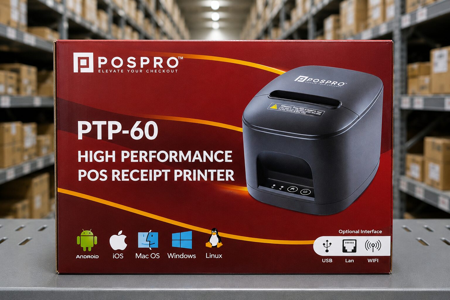 Pospro PTP-60<br/>Thermal Receipt Printer<br/>(USB + LAN)