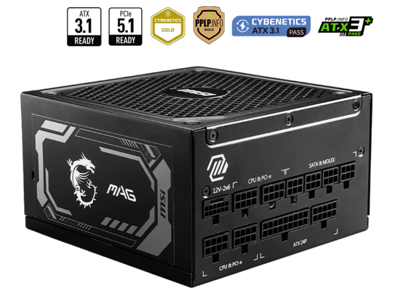1250w MSI MAG A1250GL PCIE5 Power Supply 80+ (Gold)