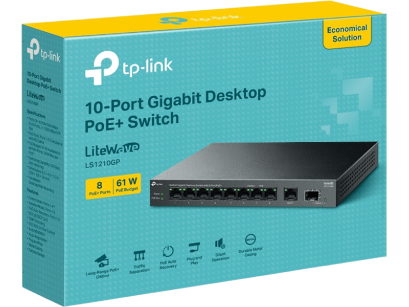 TP Link LS1210 10-Port Gigabit Desktop Switch with 8-Port PoE+