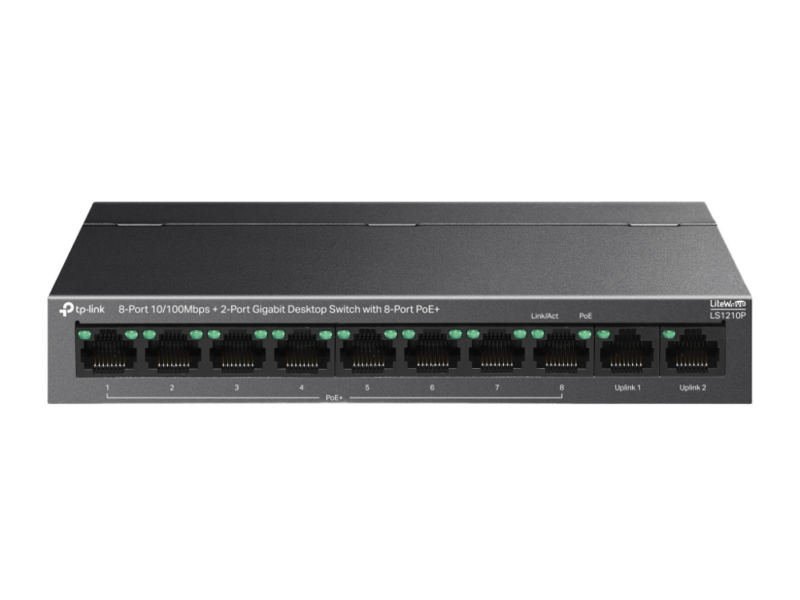 TP-Link LS1210P 8-Port 10/100Mbps+2-Port Gigabit Desktop Switch with 8-Port PoE+